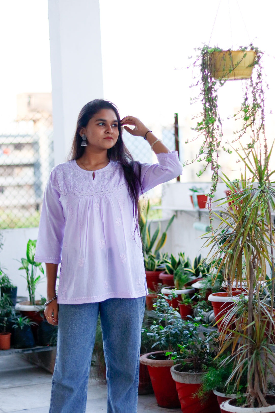 Lavender Chikankari Pure Cotton Top For Women