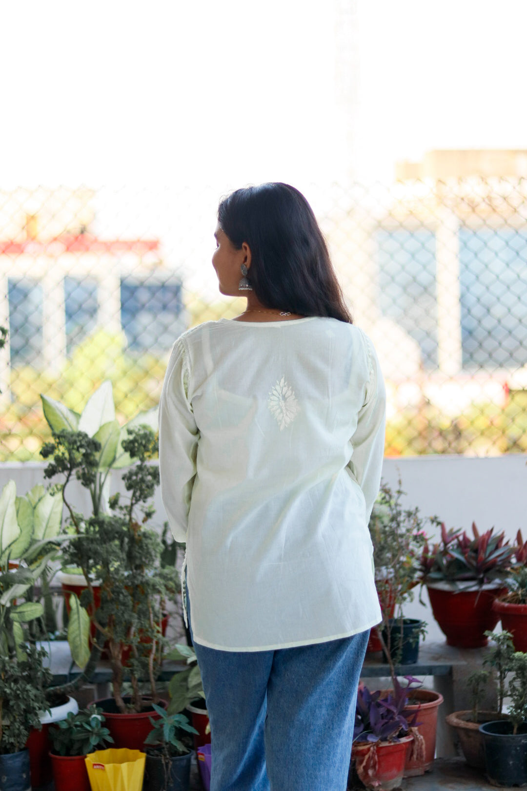 Lemon Yellow Chikankari Pure Cotton Top For Women