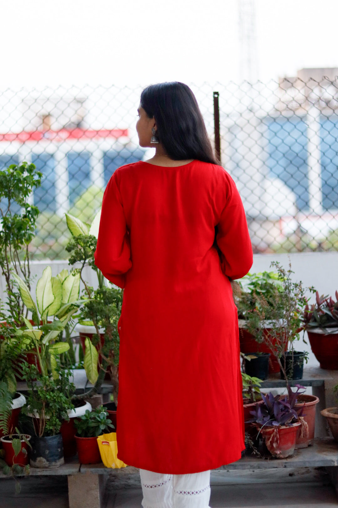 Red Rayon Embroidered Kurti For Women