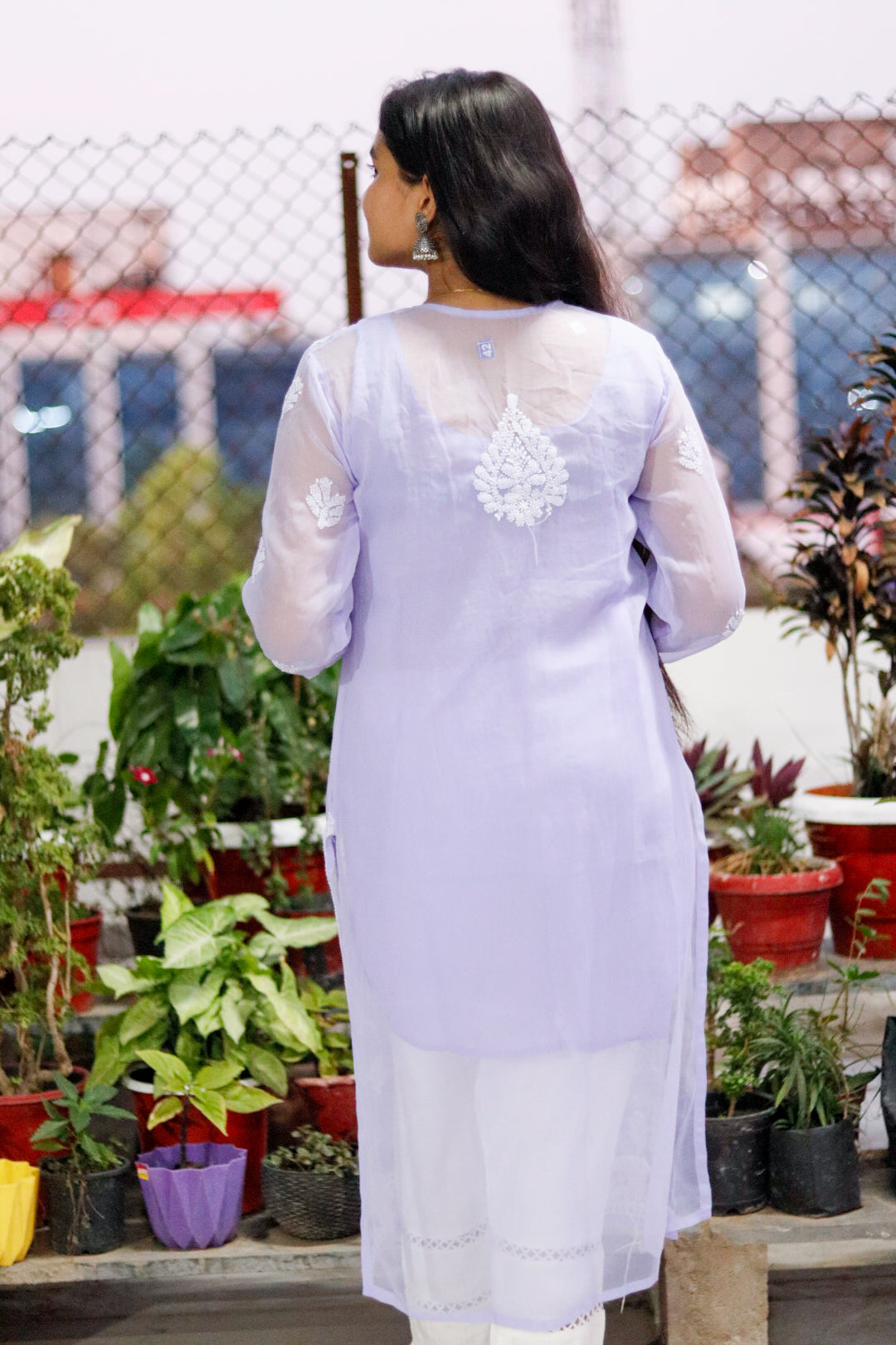 Lavender Georgette Chikan Kari Kurti