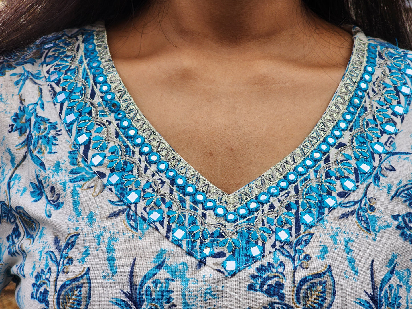 Blue Jaipuri Kurti Pant Dupatta Set