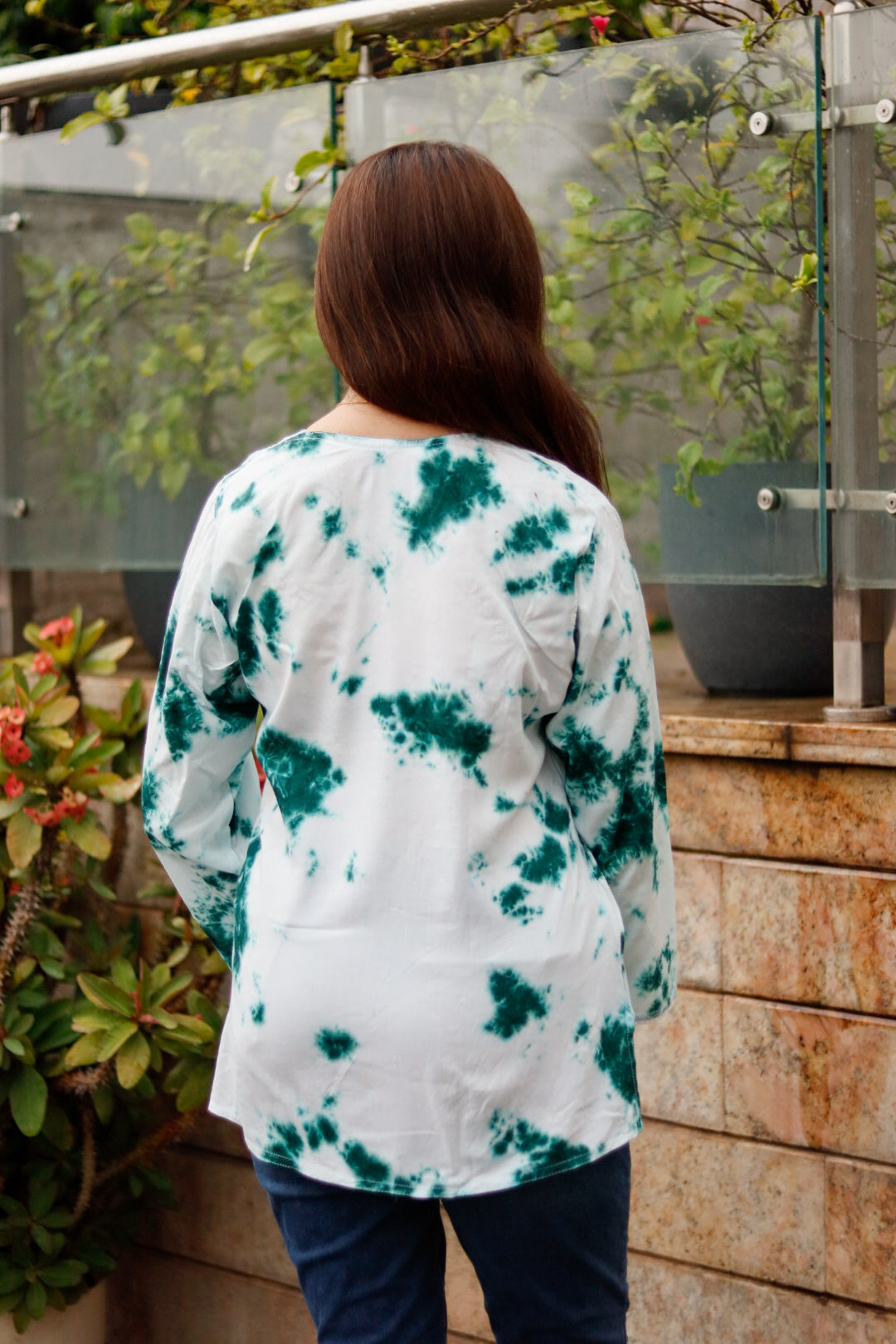 White and Green Tie and Dye Top