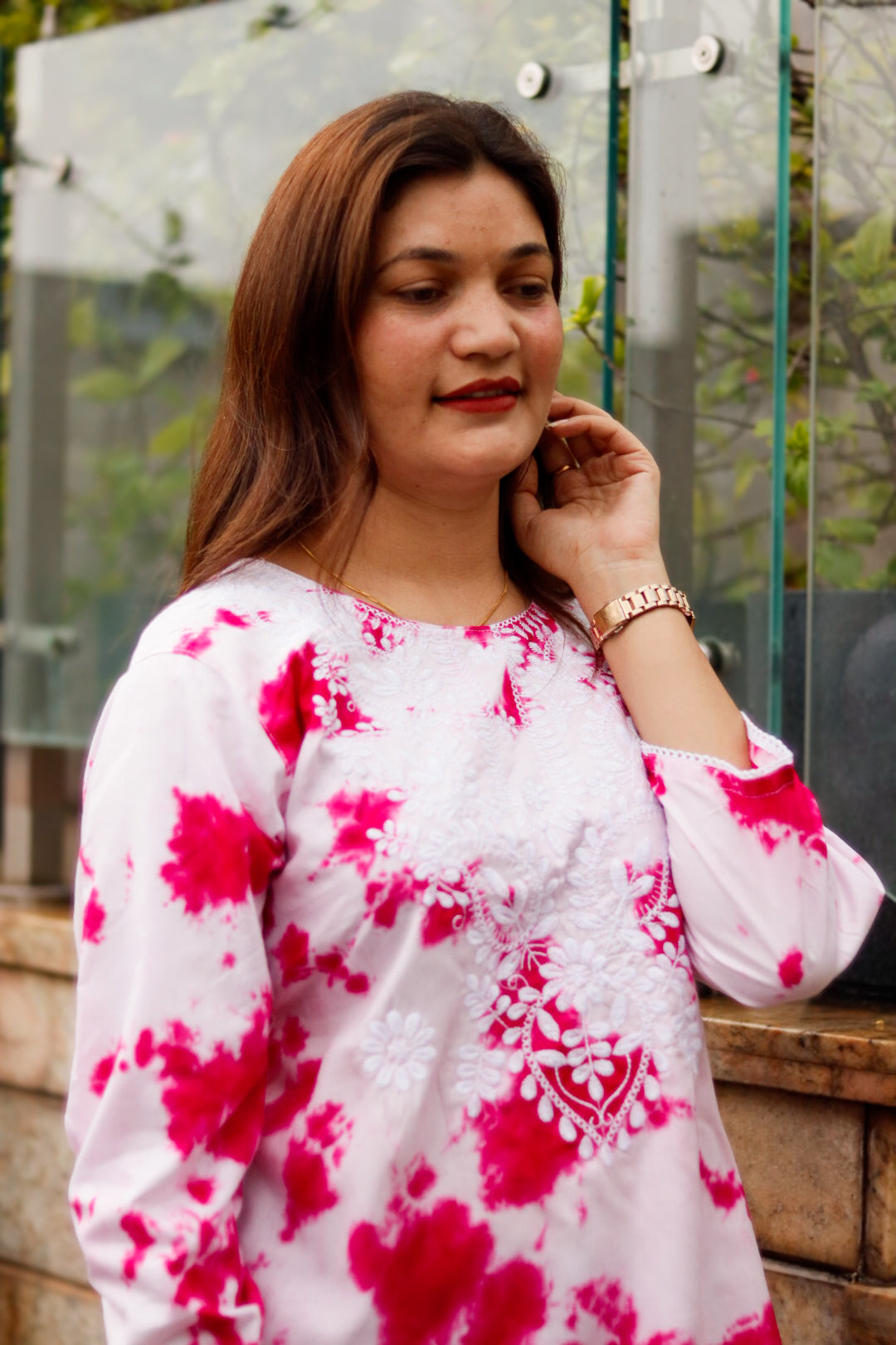 Pink and Green Tie and Dye Top