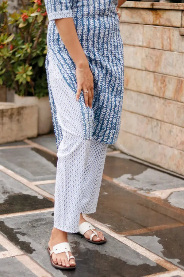 Grey Jaipuri Cotton Kurti Pant Set