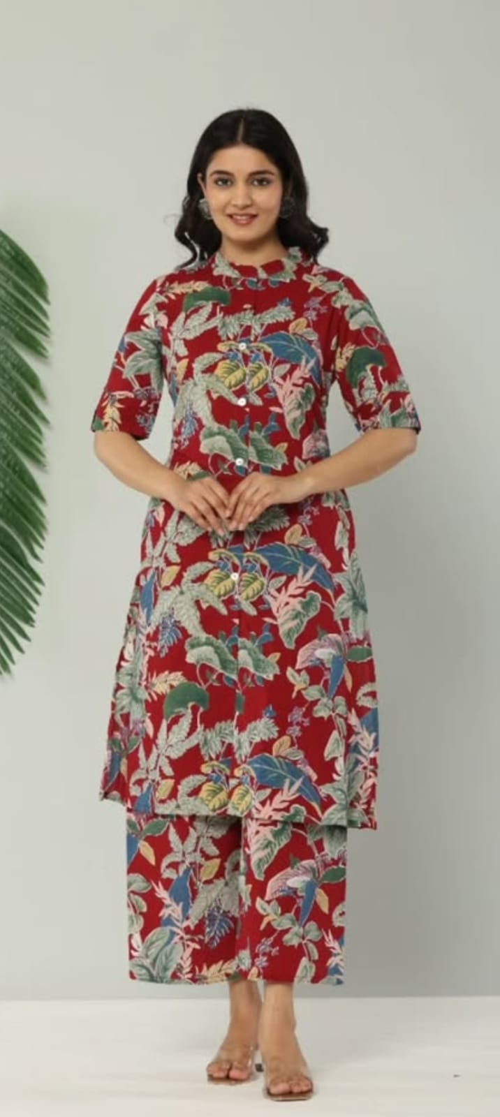 Maroon Pure Cotton Kurti Pant Set For Women