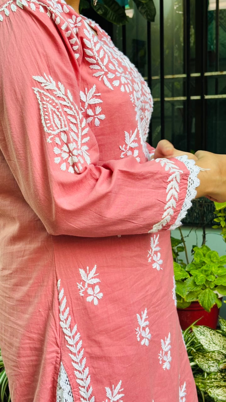 Gulabi Noor Peach Chikankari Co-ord set