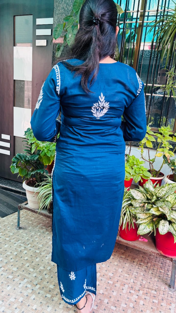 Navy blue chikankari Kurti Pant