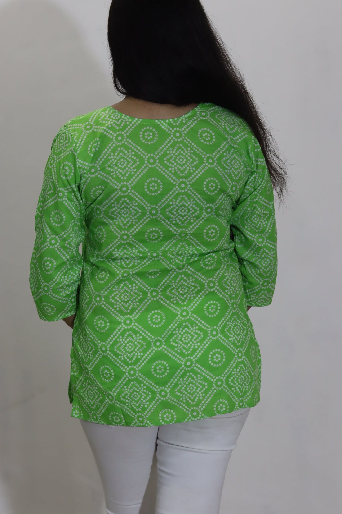 Green bandhani print pure cotton jaipuri top for women