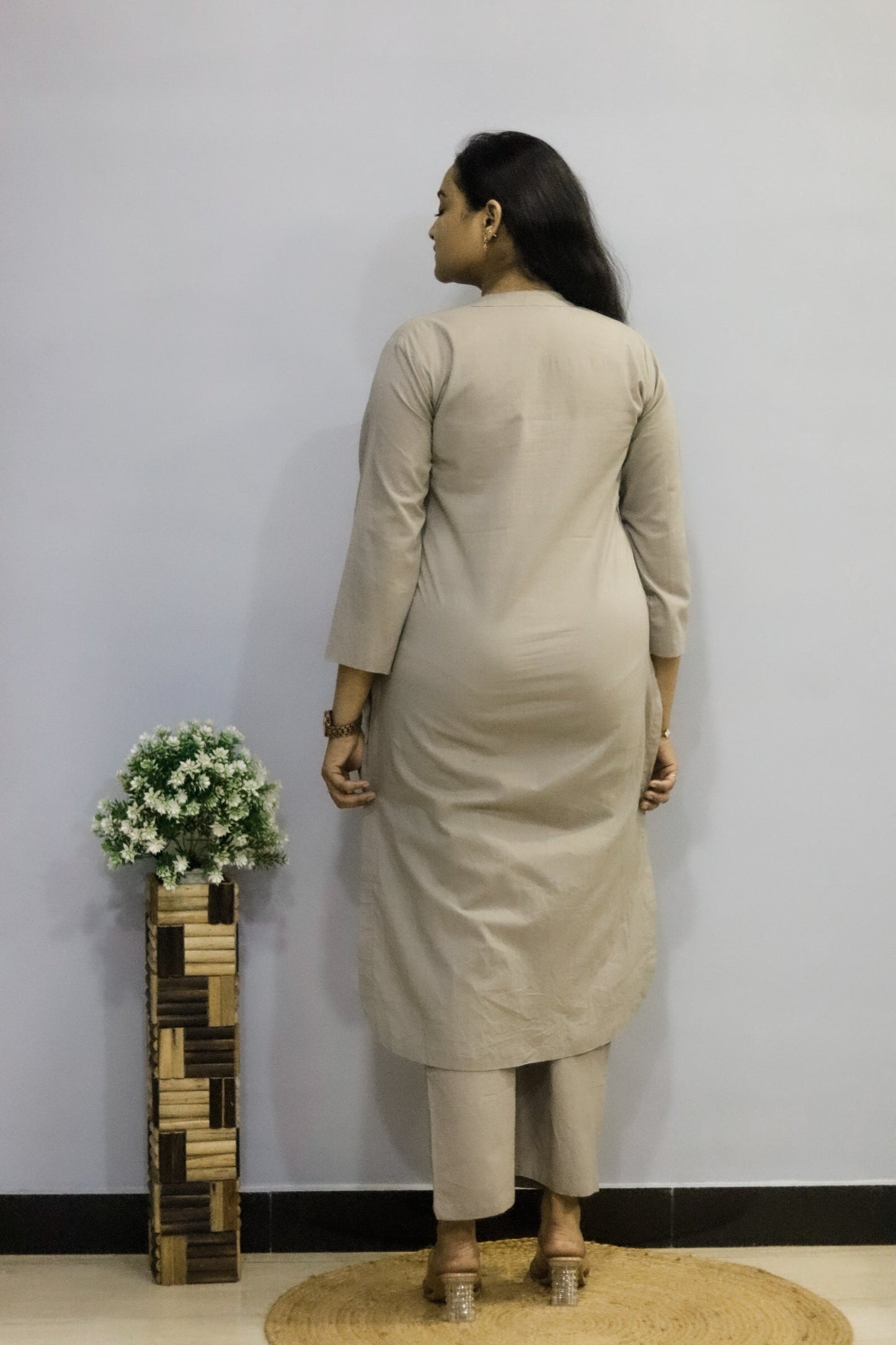 Grey pure cotton kurti pant cord set with pocket for working women