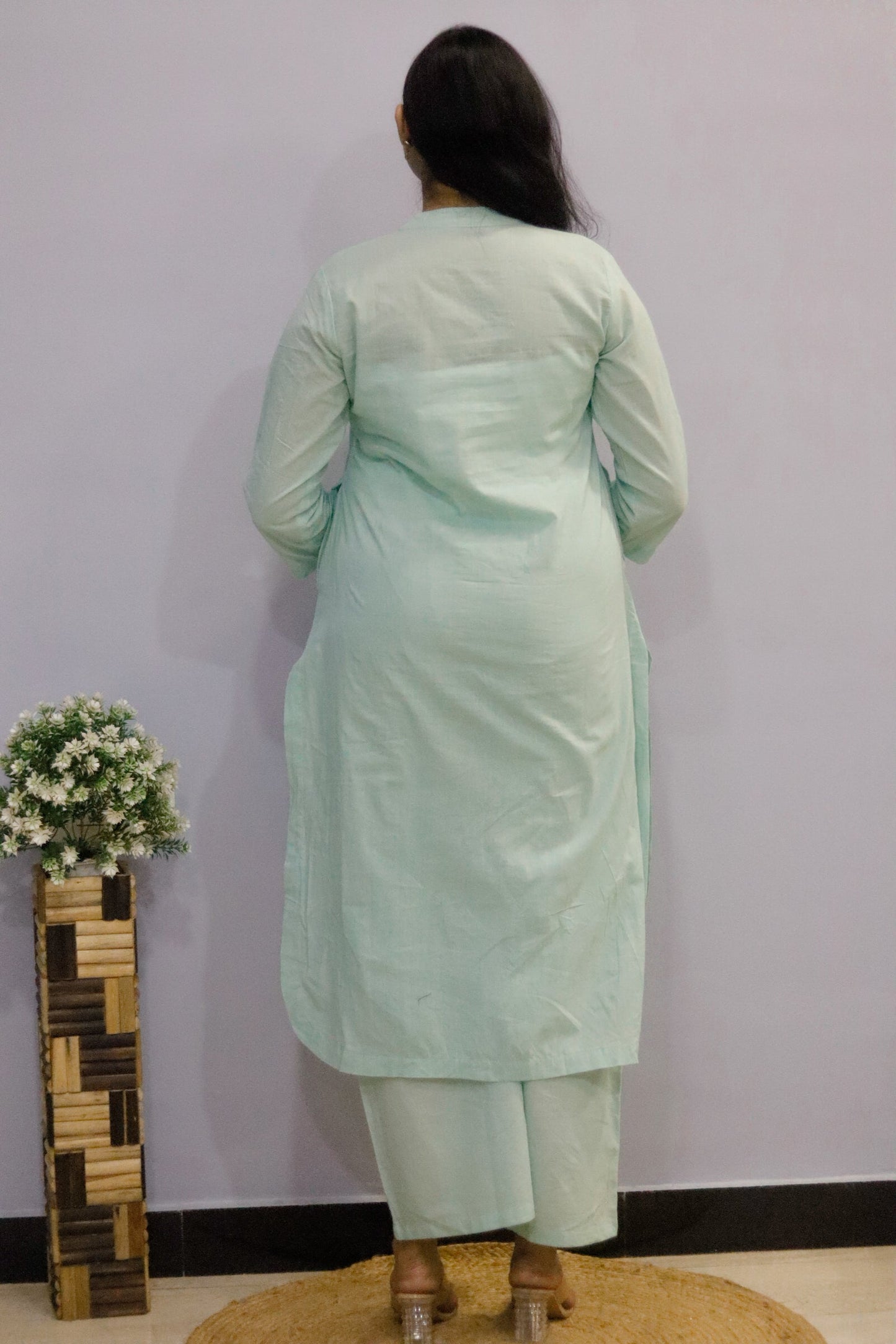 Pista Green pure cotton kurti pant cord set with pocket for working women