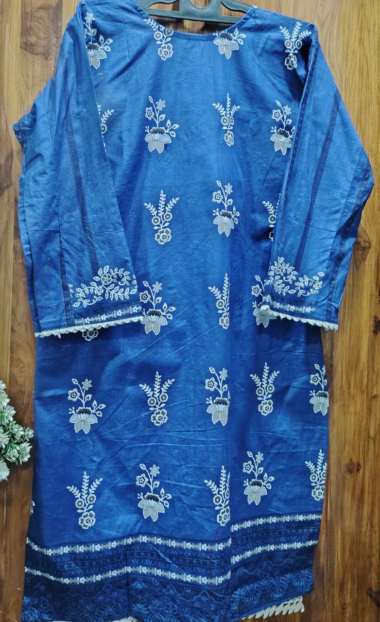 NAVY BLUE Digital Printed cotton kurti pant dupatta set