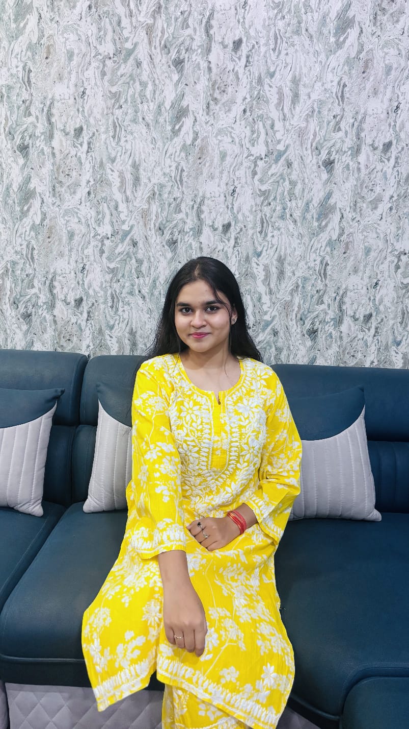 Mustard Yellow Mal mal cotton kurti and pant set