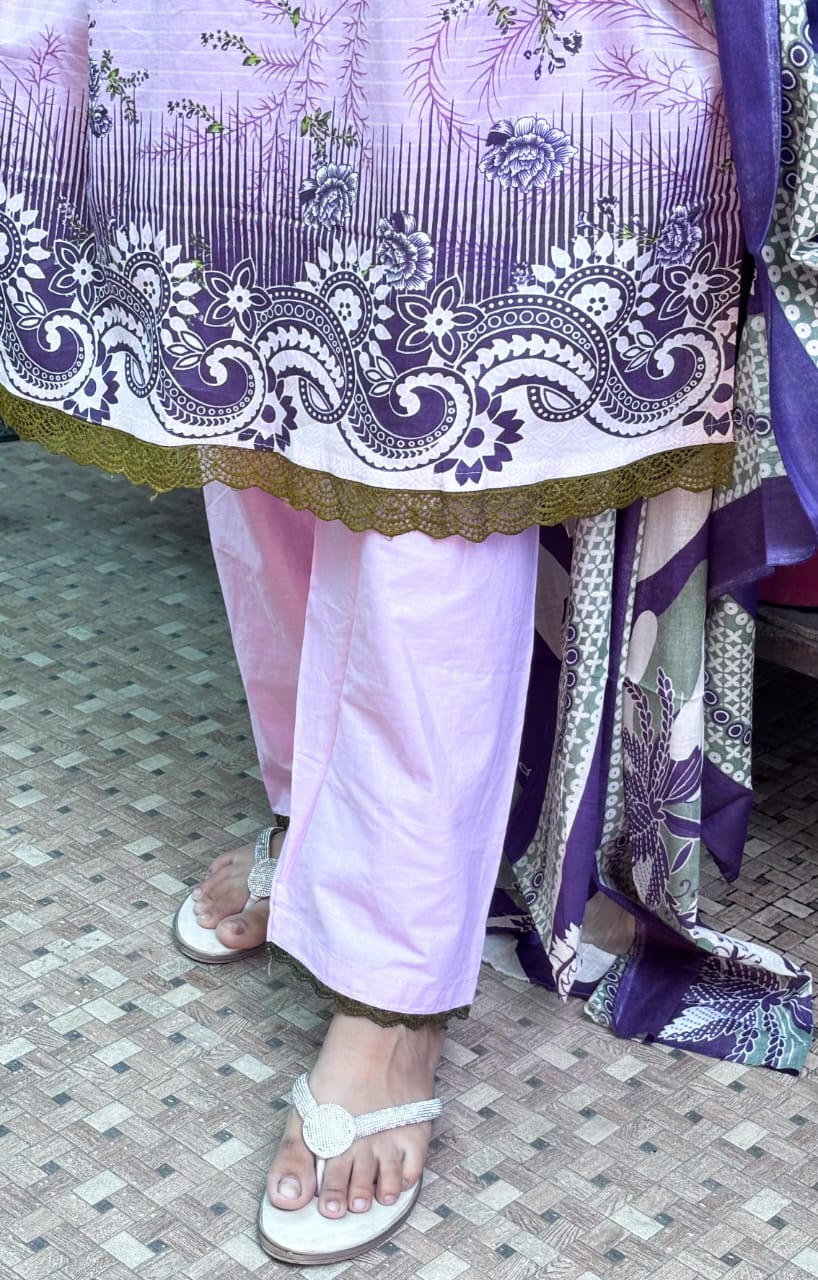 Deep purple Digital Printed Cotton Kurti Pant Dupatta set