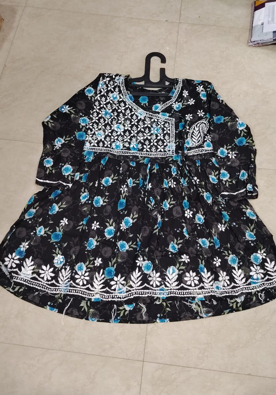 Black Floral Short Kurti Top