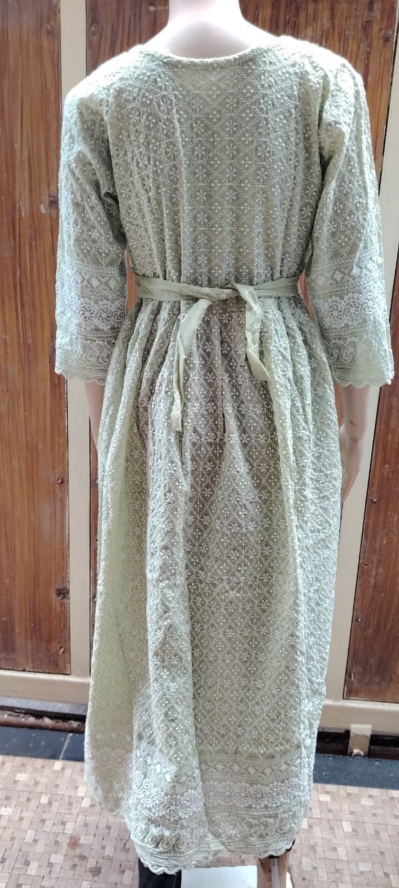 Pista Green Chikankari Frock Kurti
