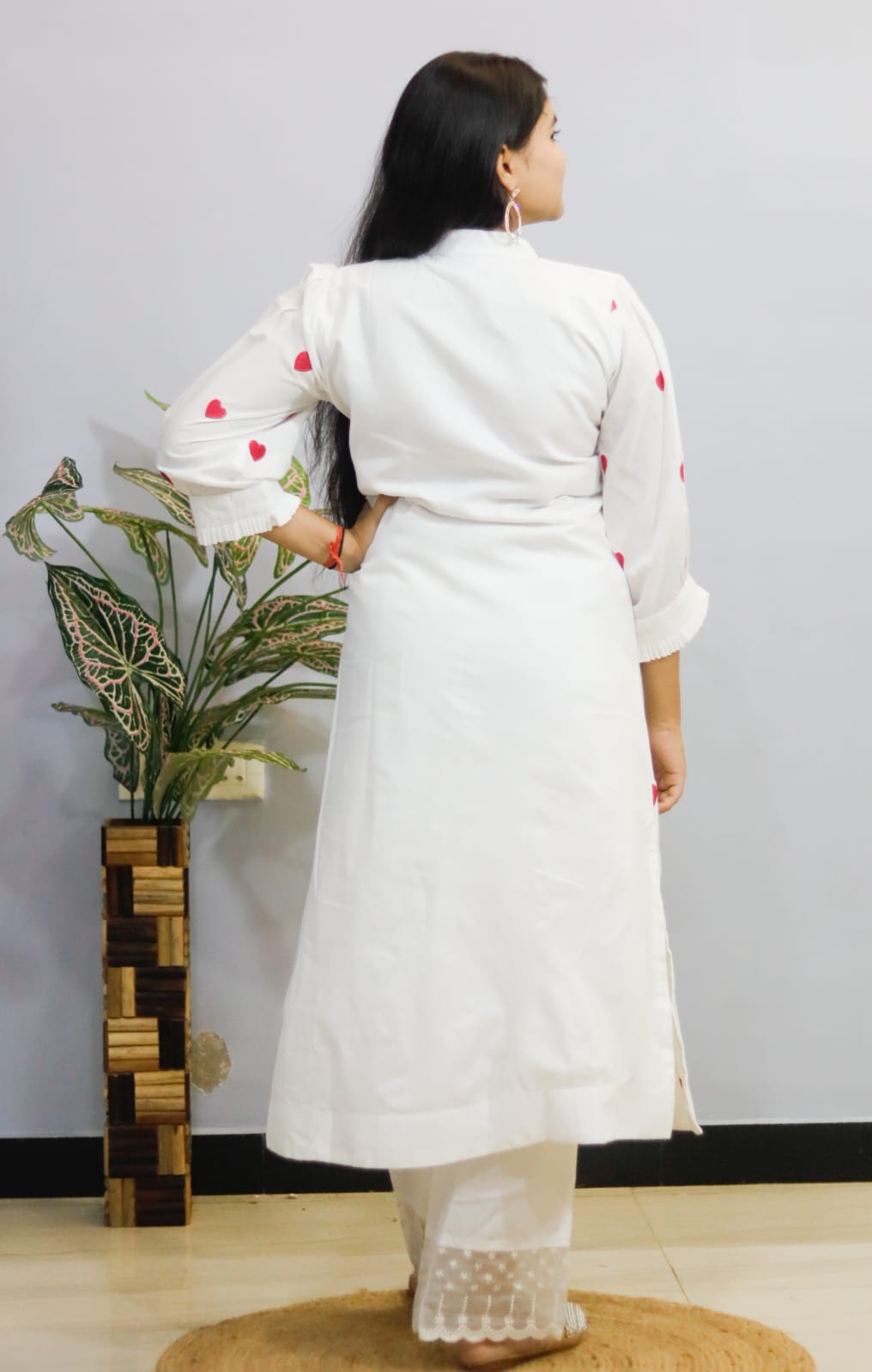Heart Bloom White Kurti With Pant Set
