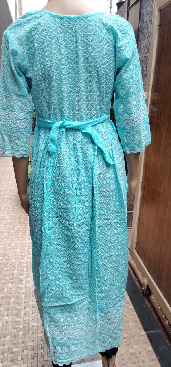 Blue Chikankari Frock Kurti