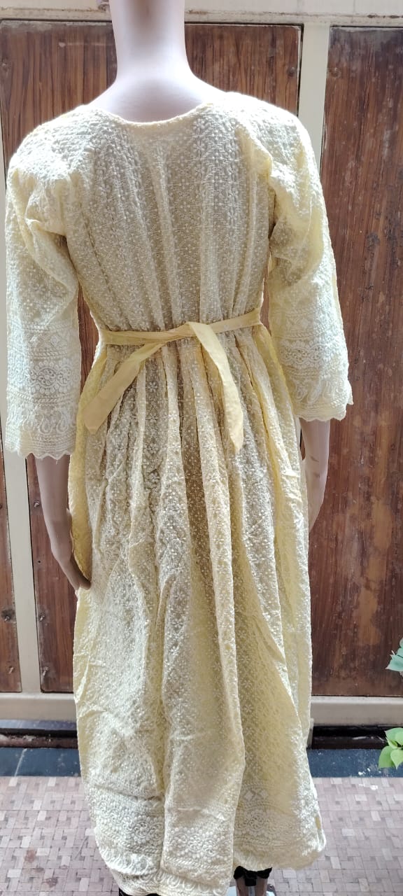 Yellow Chikankari Frock Kurti