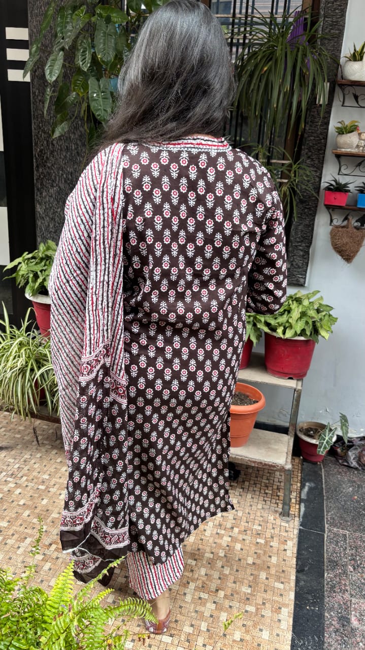 Chocolate Maroon Jaipuri Cotton Dupatta Set