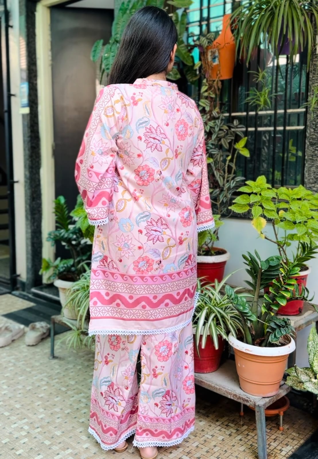 pink stylish turkish printed cord set for women