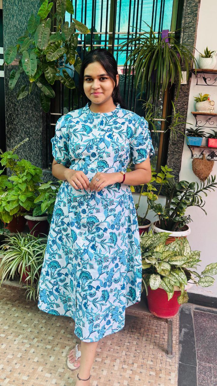 Aqua Bloom floral print Summer Dress