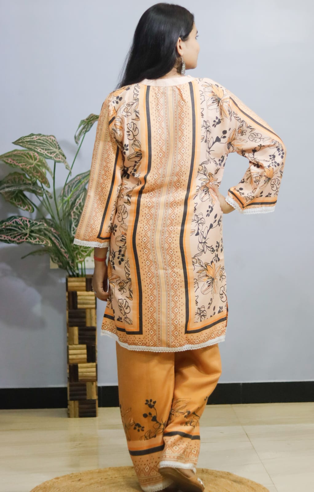 Peach turkish stylish printed cord set