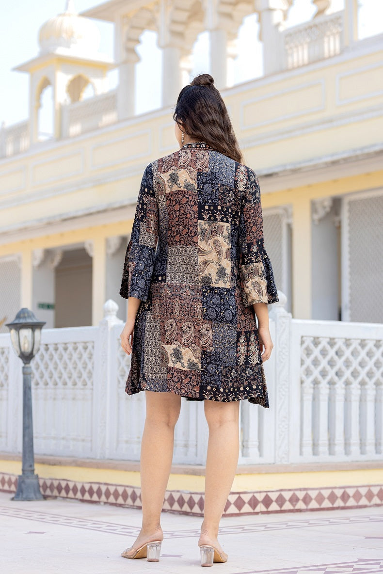 Black Pure  Cotton Printed Embroidered Tunic