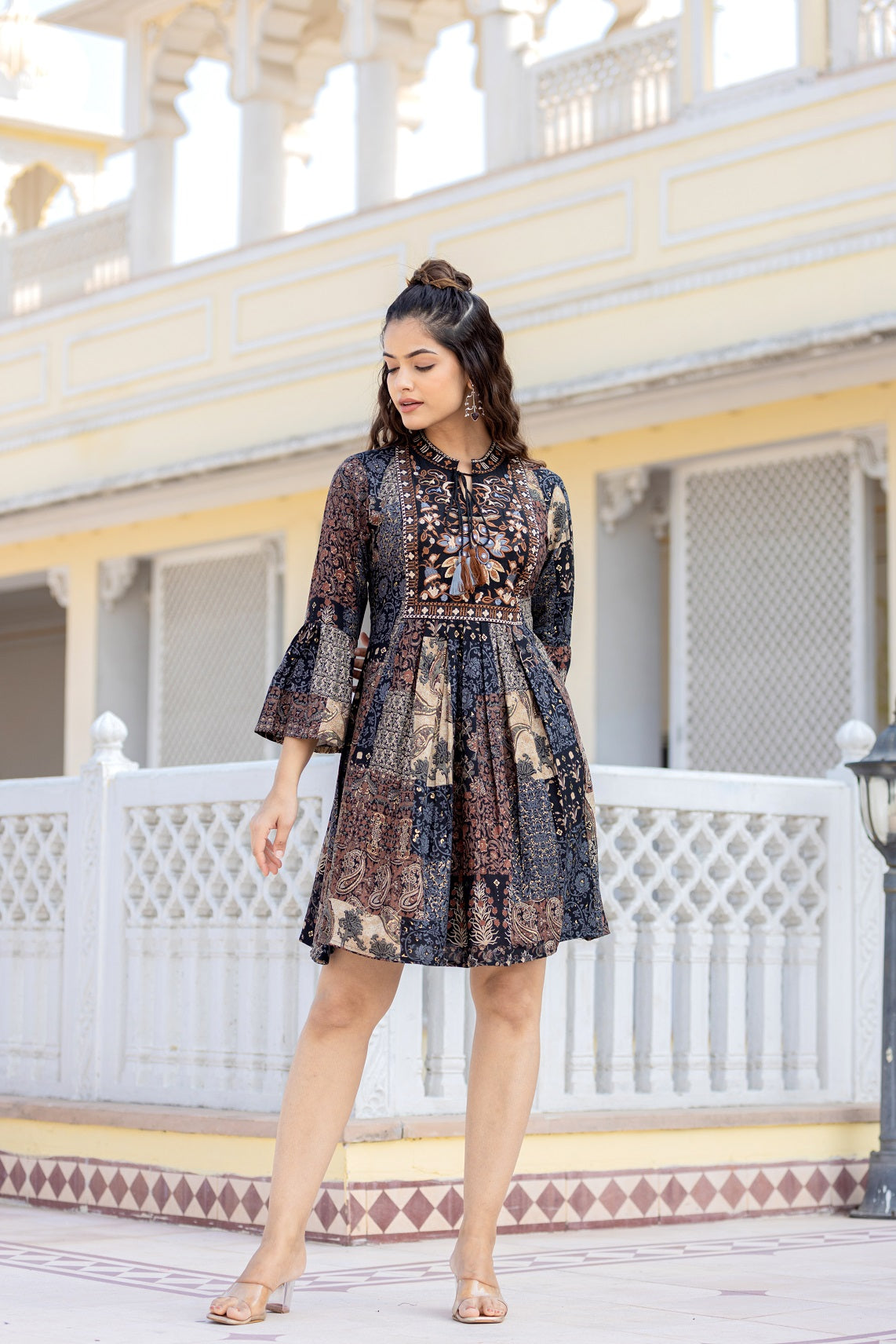 Black Pure  Cotton Printed Embroidered Tunic