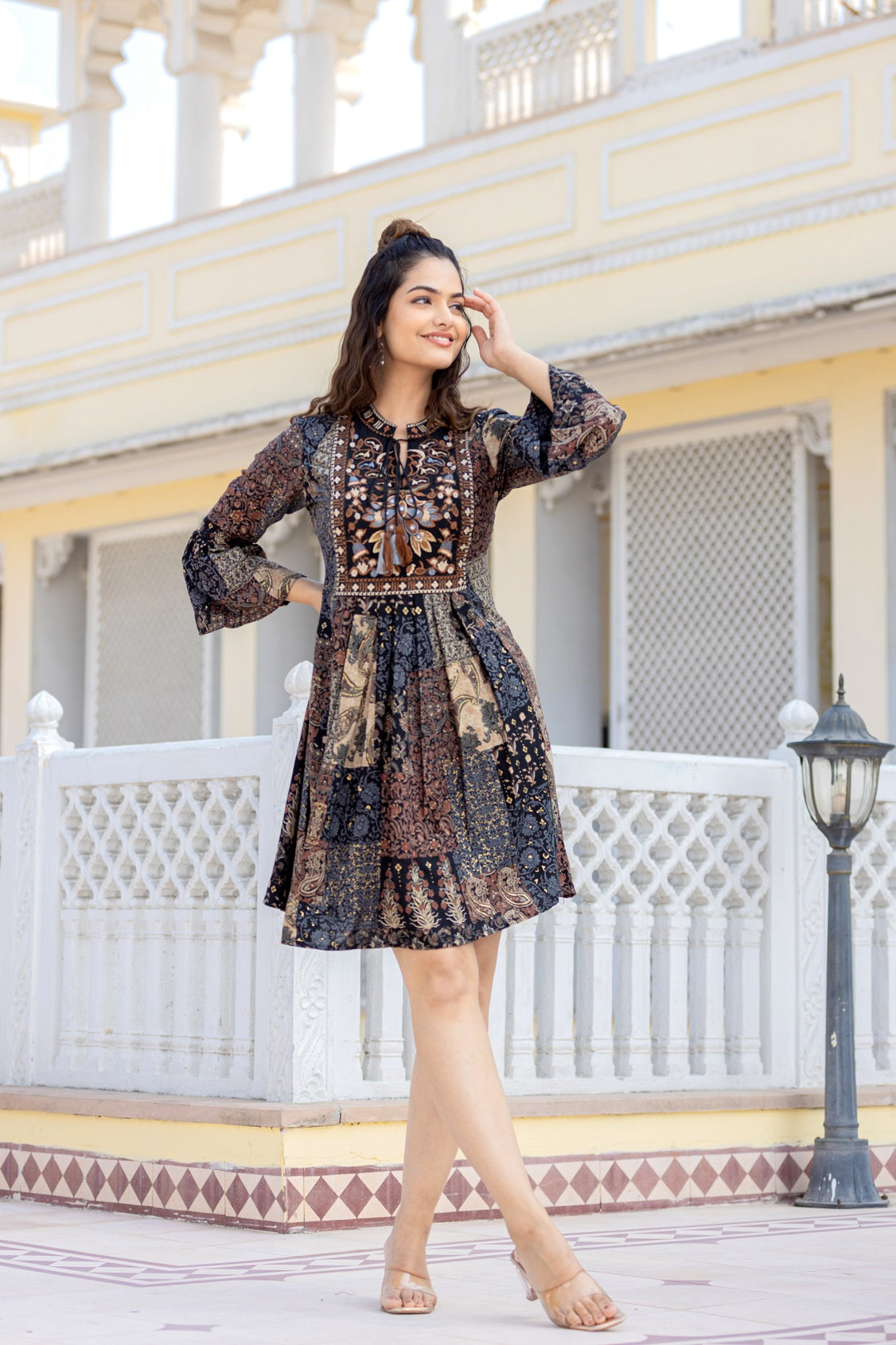 Black Pure  Cotton Printed Embroidered Tunic
