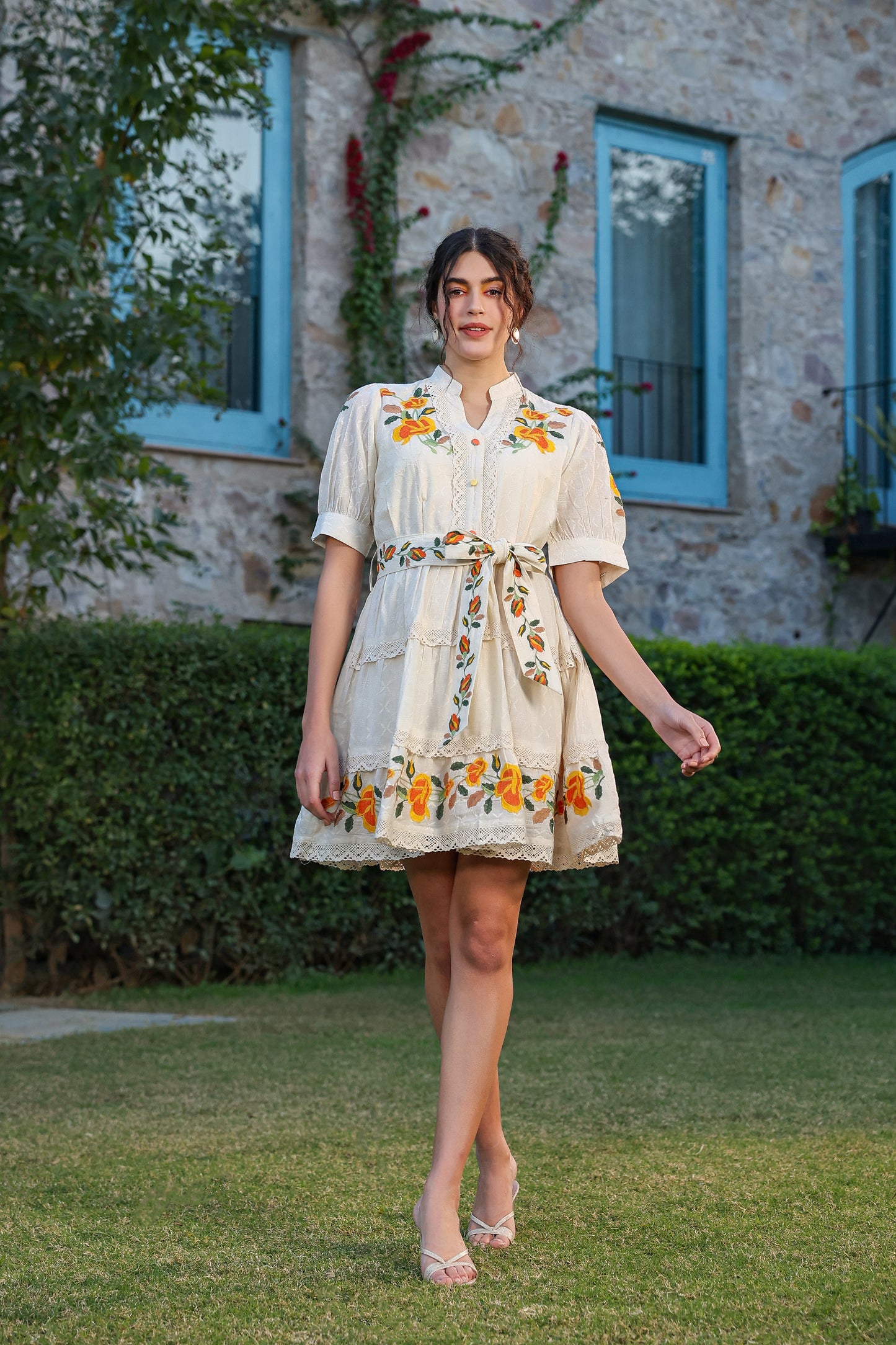 Cream Mal Mal Cotton Stylish Embroidered Tunic