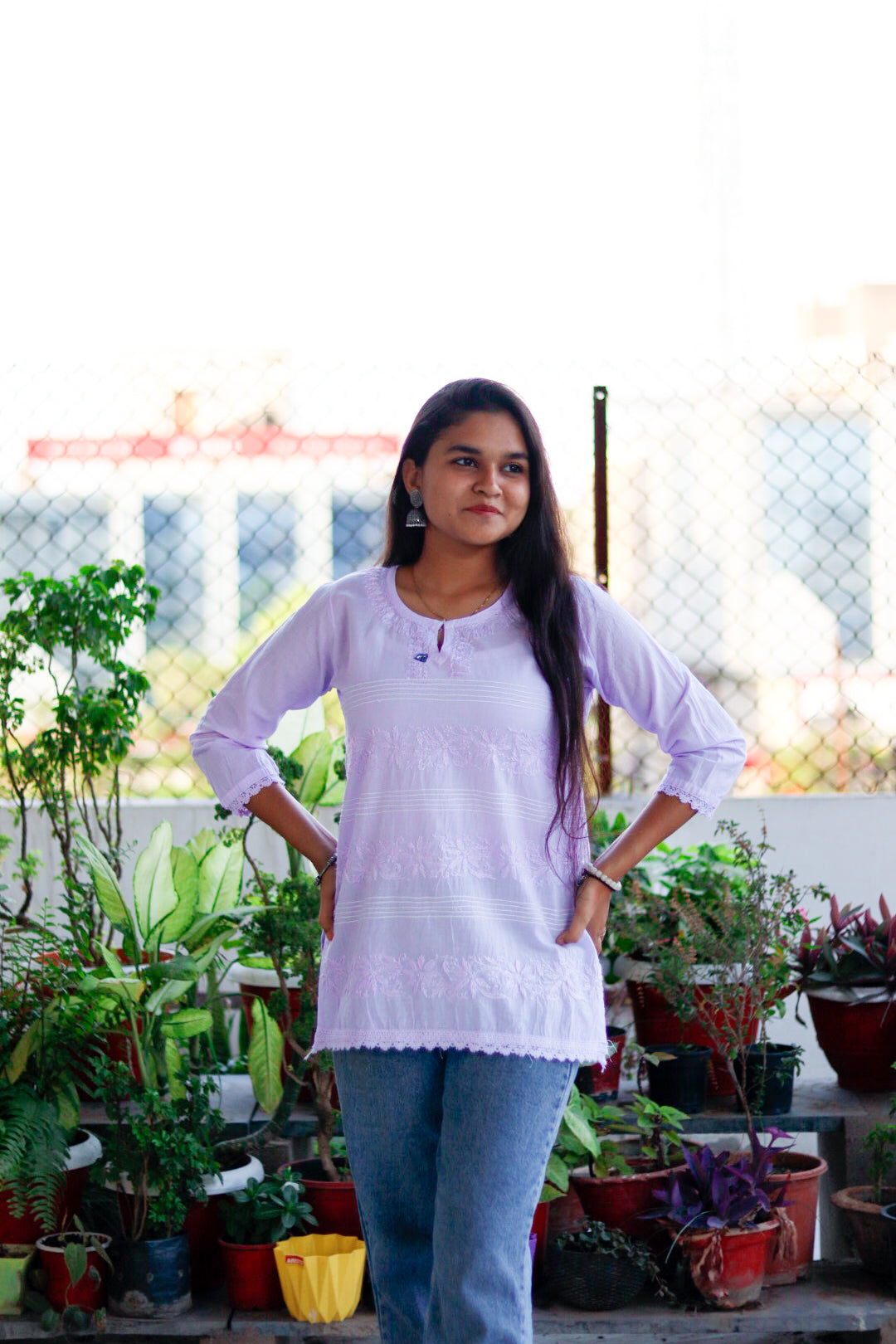 Lavender Chikankari Pure Cotton Top For Women