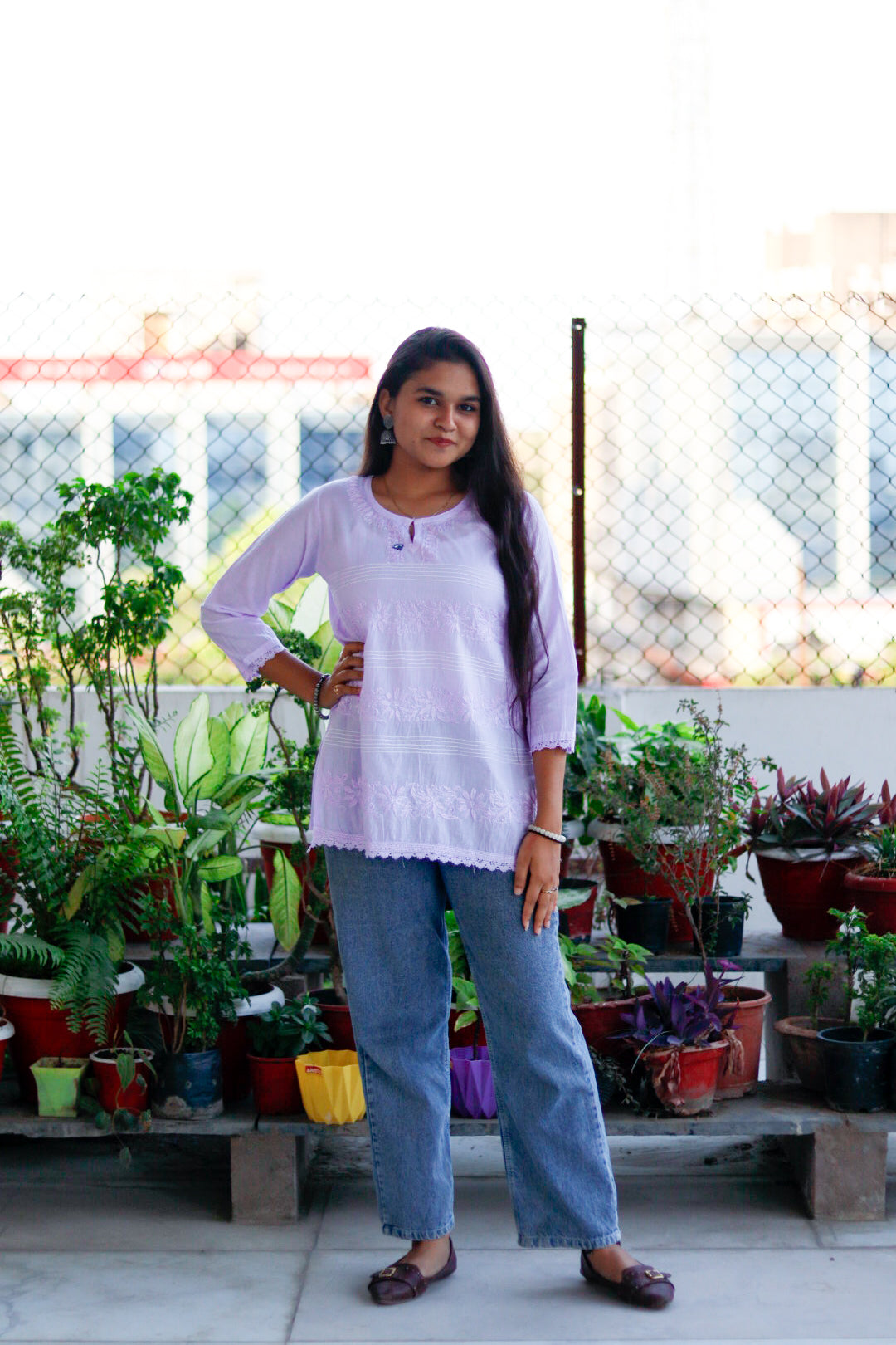 Lavender Chikankari Pure Cotton Top For Women