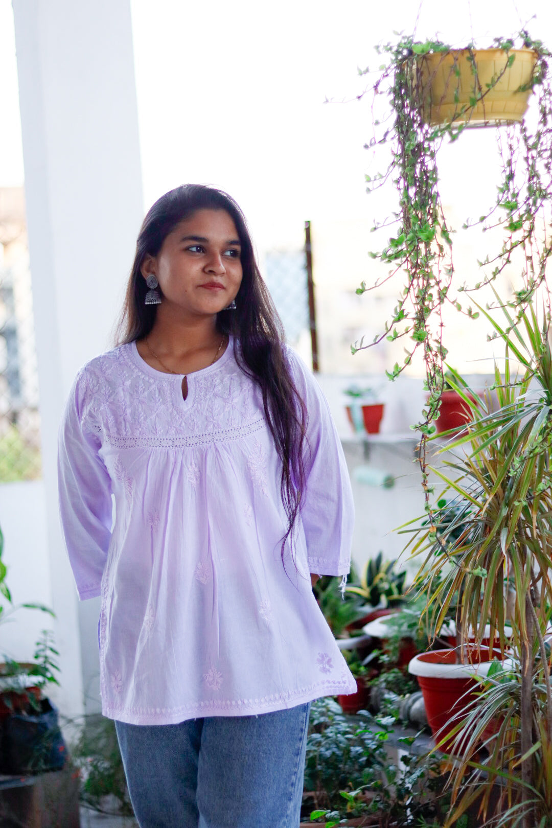 Lavender Chikankari Pure Cotton Top For Women