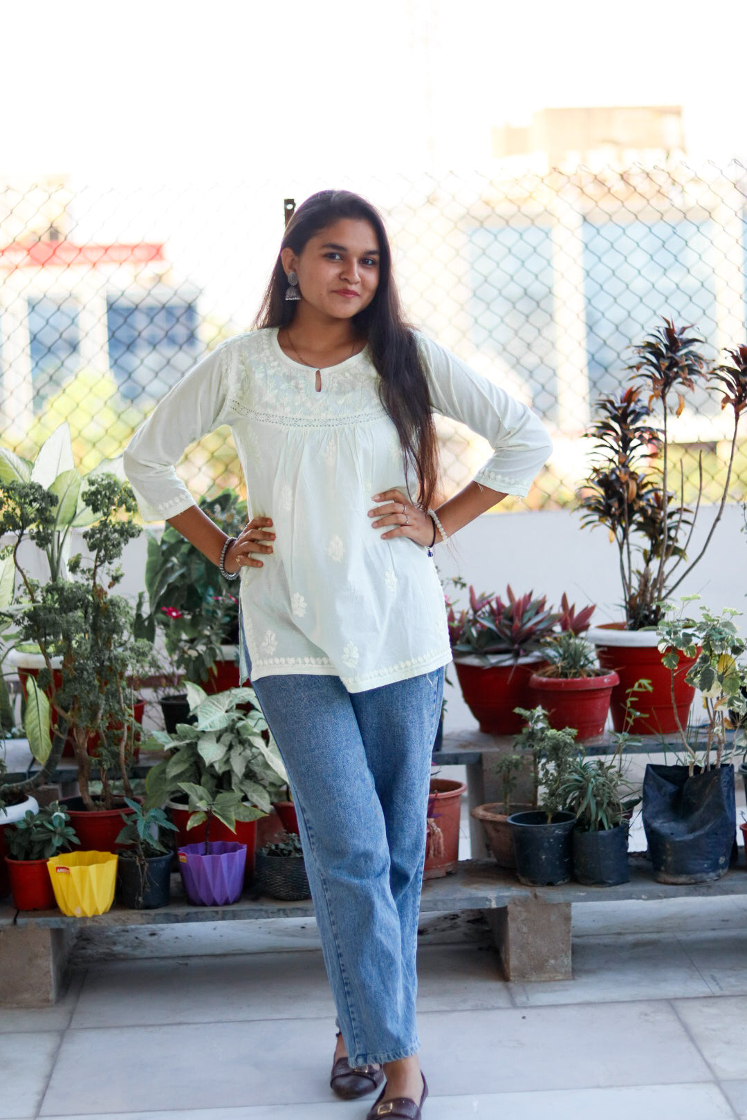 Lemon Yellow Chikankari  Pure Cotton Top For Women