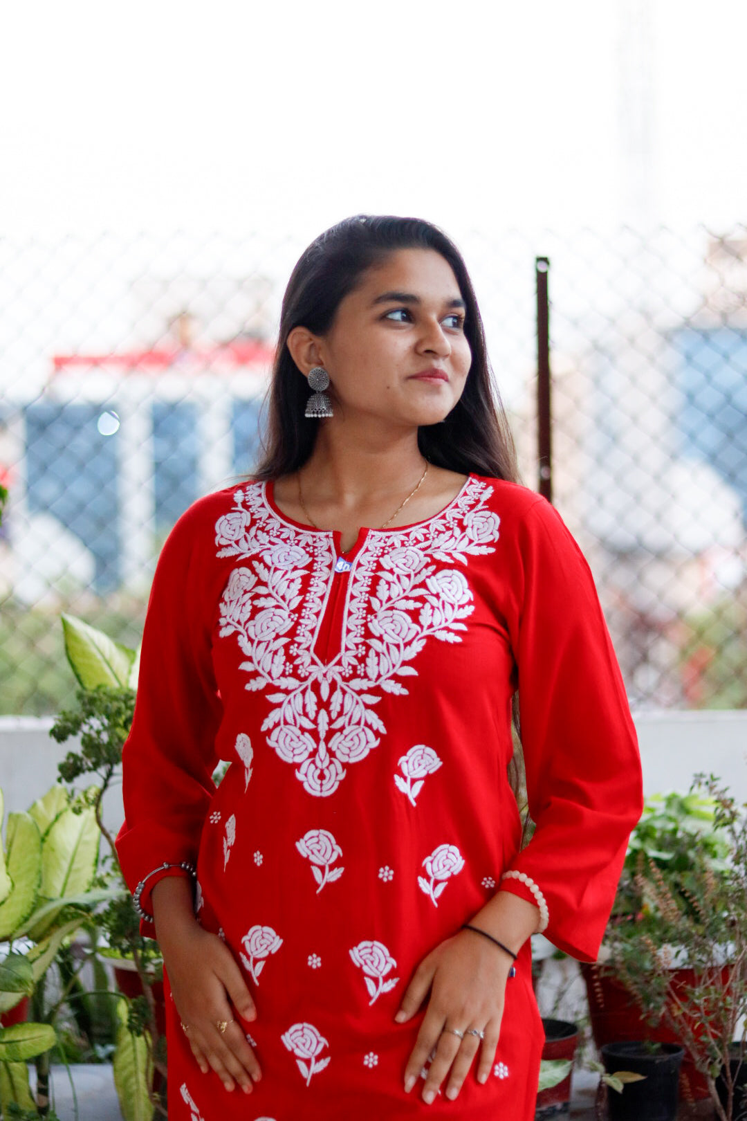 Red Rayon Embroidered Kurti For Women
