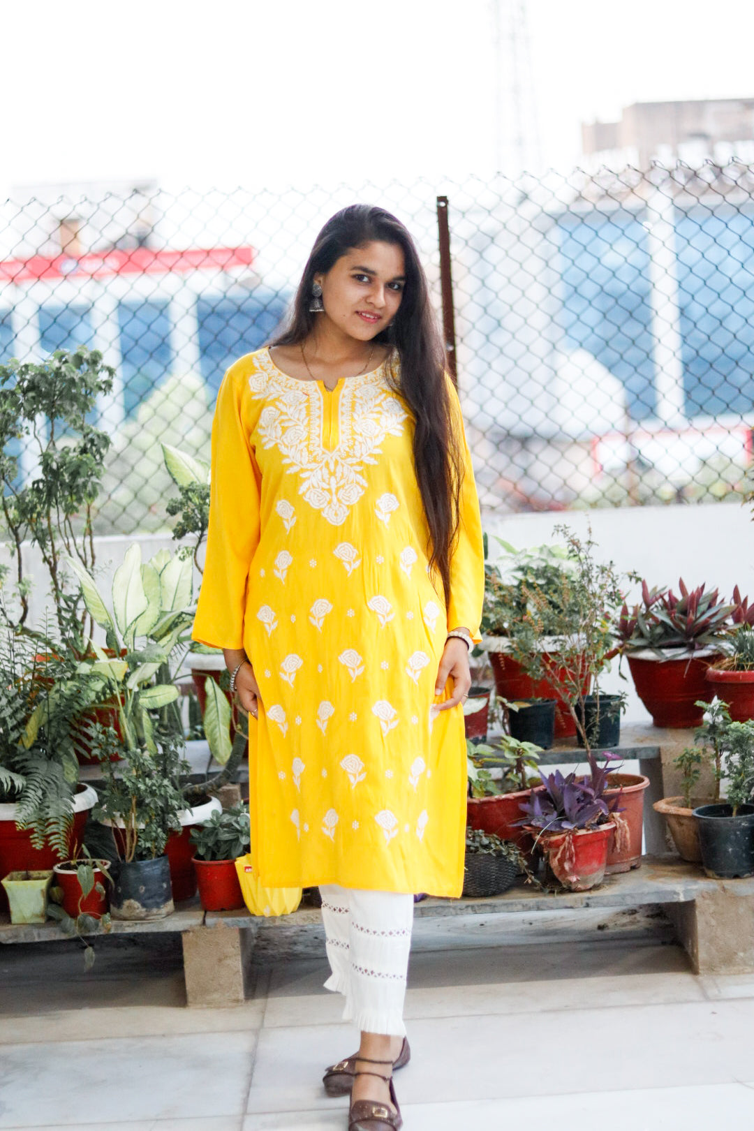 Yellow Rayon  Embroidered Kurti  For Women
