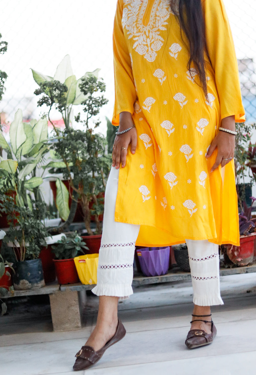 Yellow Rayon  Embroidered Kurti  For Women