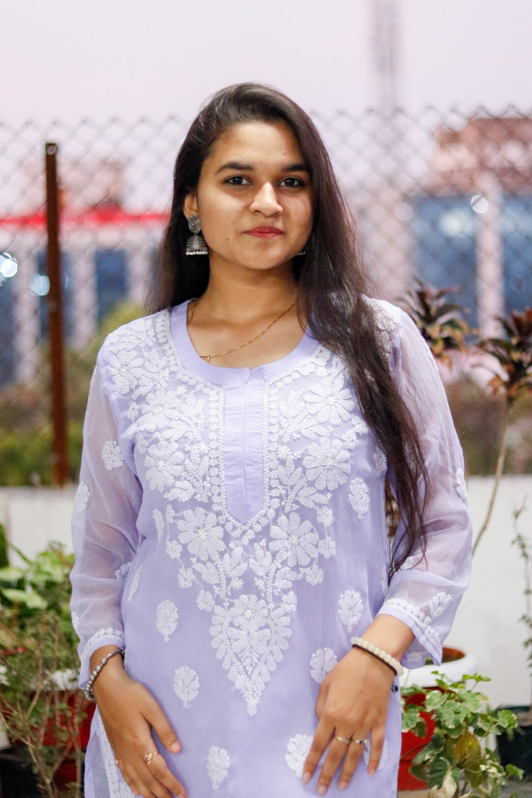 Lavender Georgette Chikan Kari Kurti
