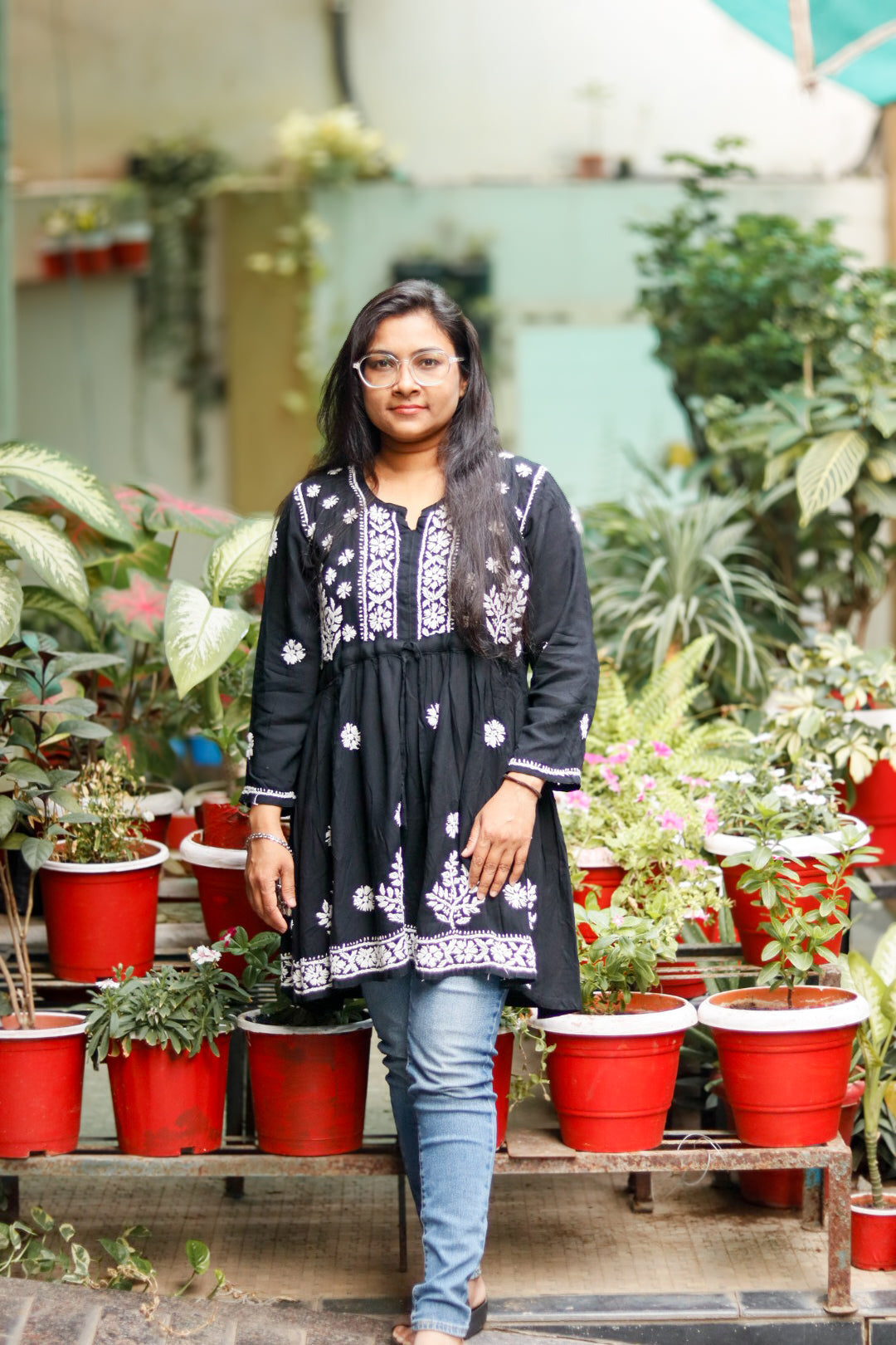 Black Rayon Beautiful Chikankari Short Kurti With  Adjustable Belt  For Women