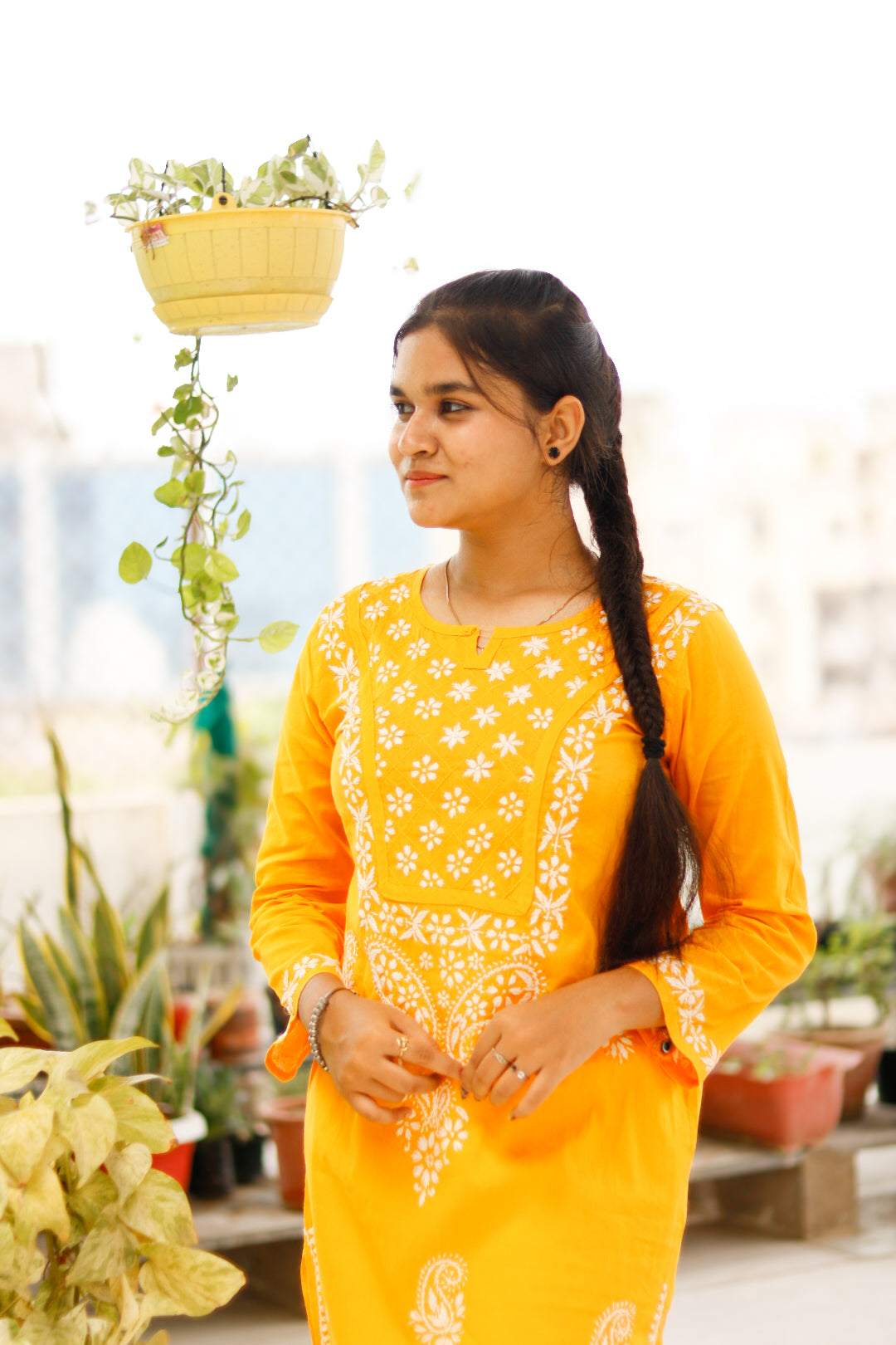 Mustard Yellow Cotton Chikankari Kurti For Women
