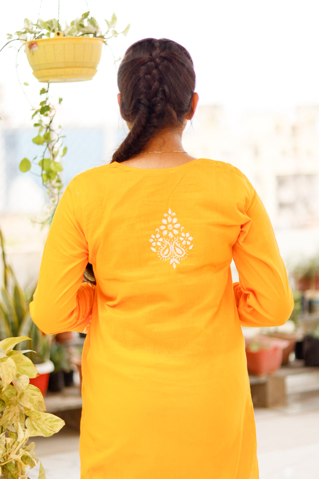 Mustard Yellow Cotton Chikankari Kurti For Women