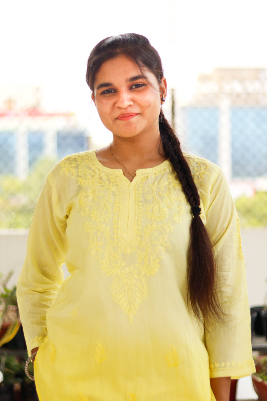 Yellow Chanderi  Silk Shaded Chikankari  Kurti  For Women