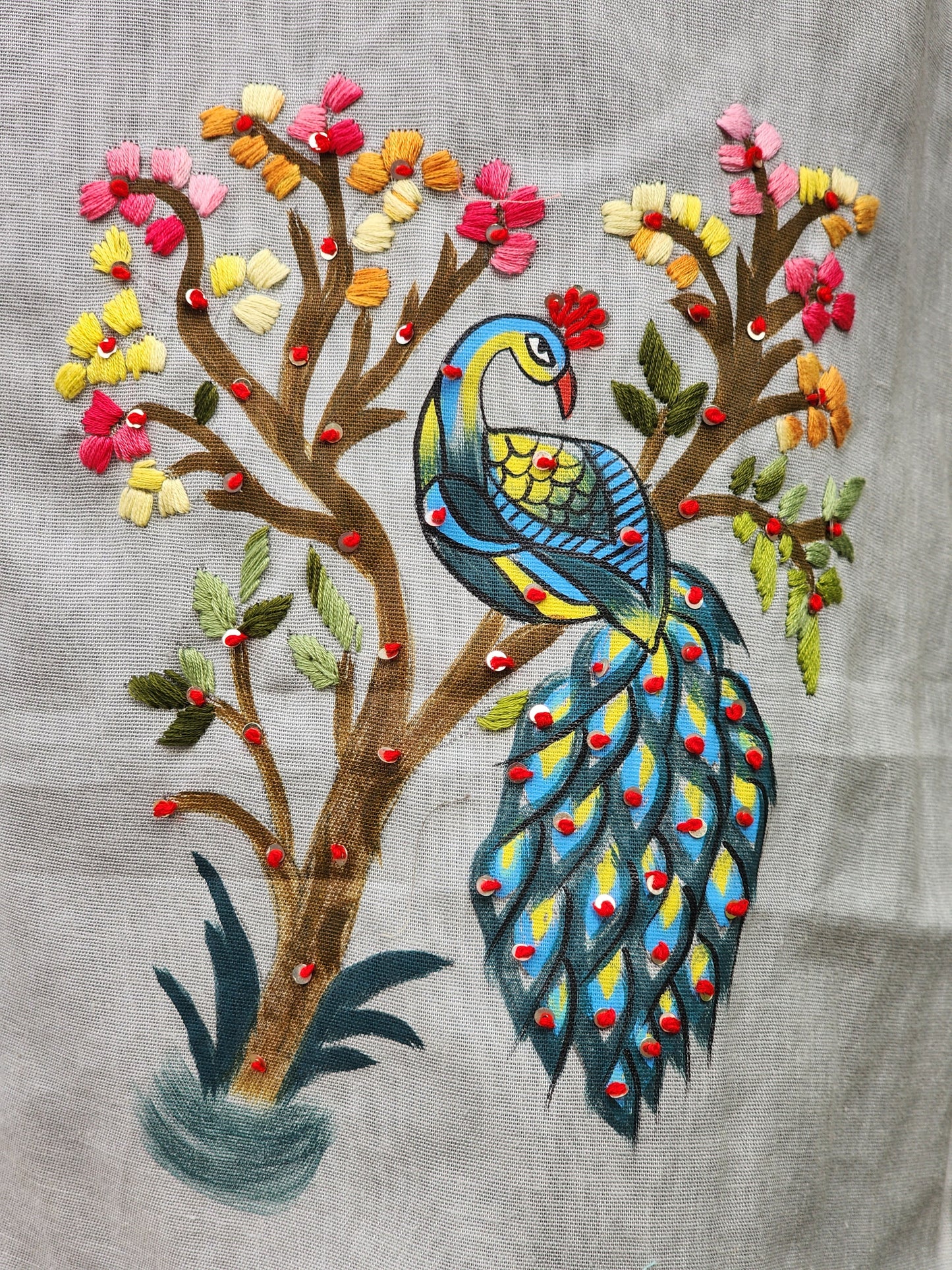 Organic Cotton Grey Hand-Painted Embroidery Kurti for Women