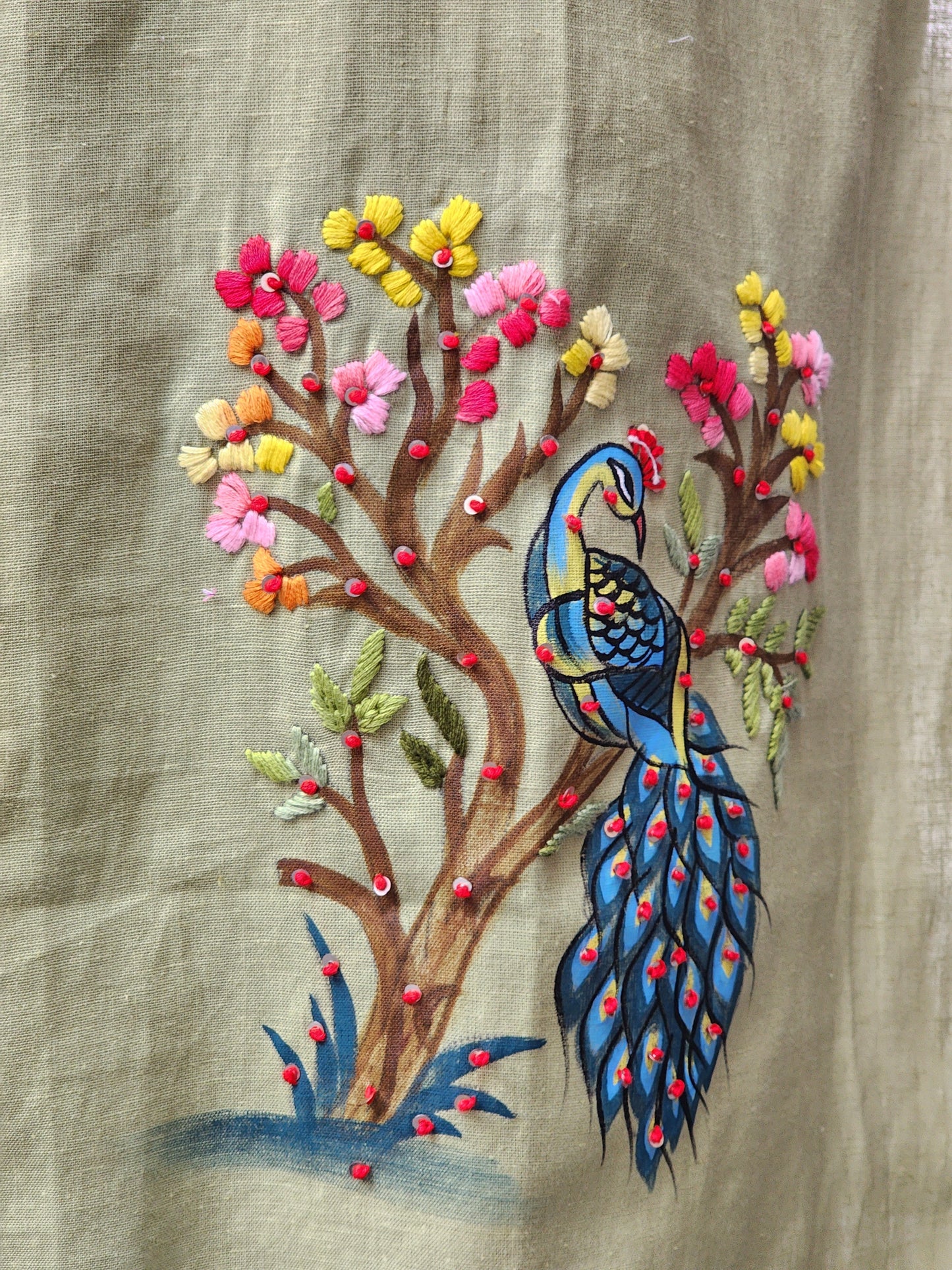 Organic Cotton Green  Hand-Painted Embroidery Kurti for Women