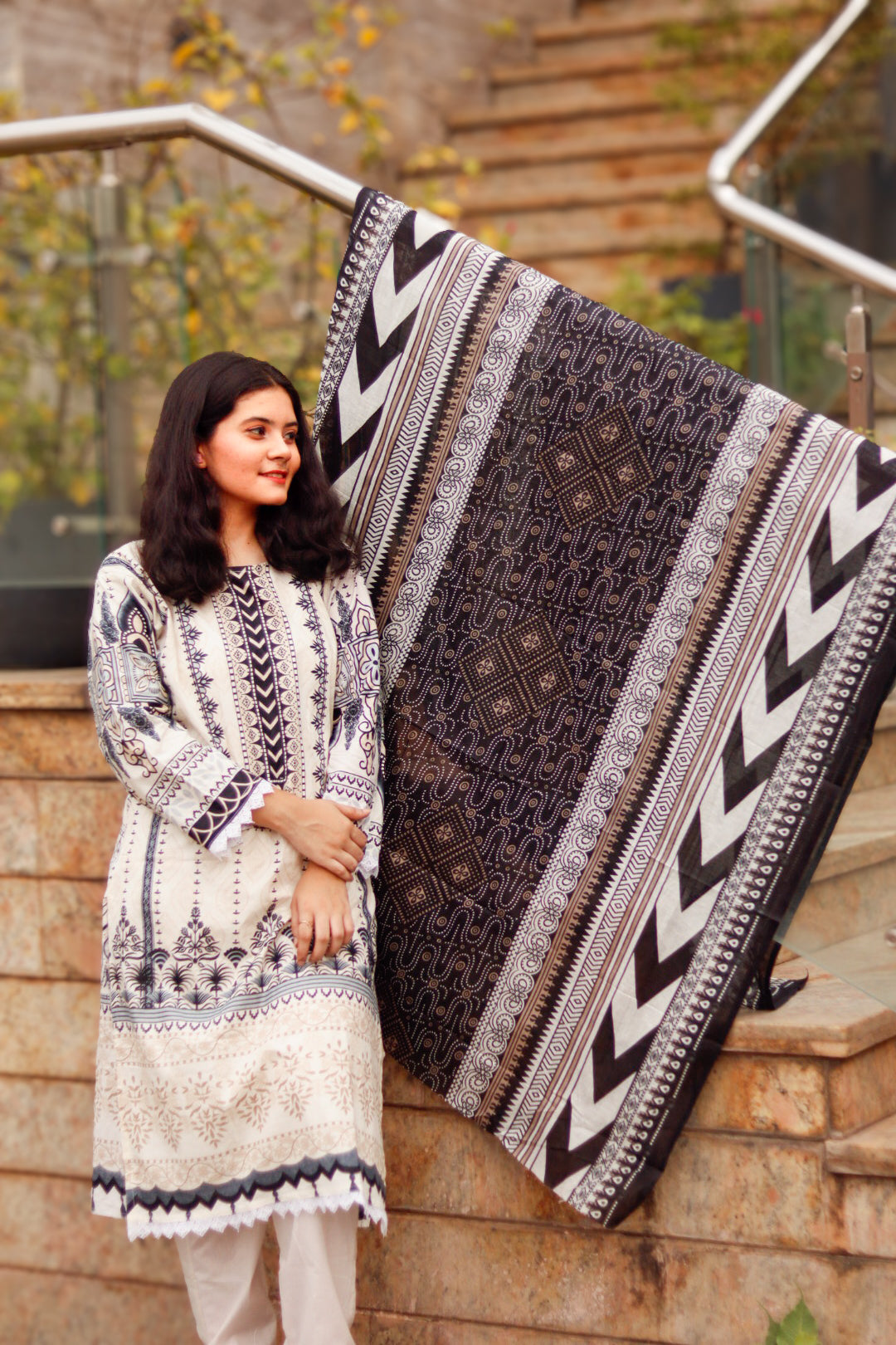 Noor-e-Shaam Digital printed cotton kurta pant dupatta set