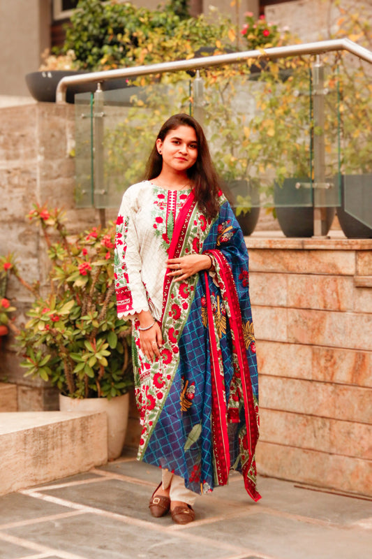 Multicolur Elegance  Digital printed  cotton kurta pant dupatta set