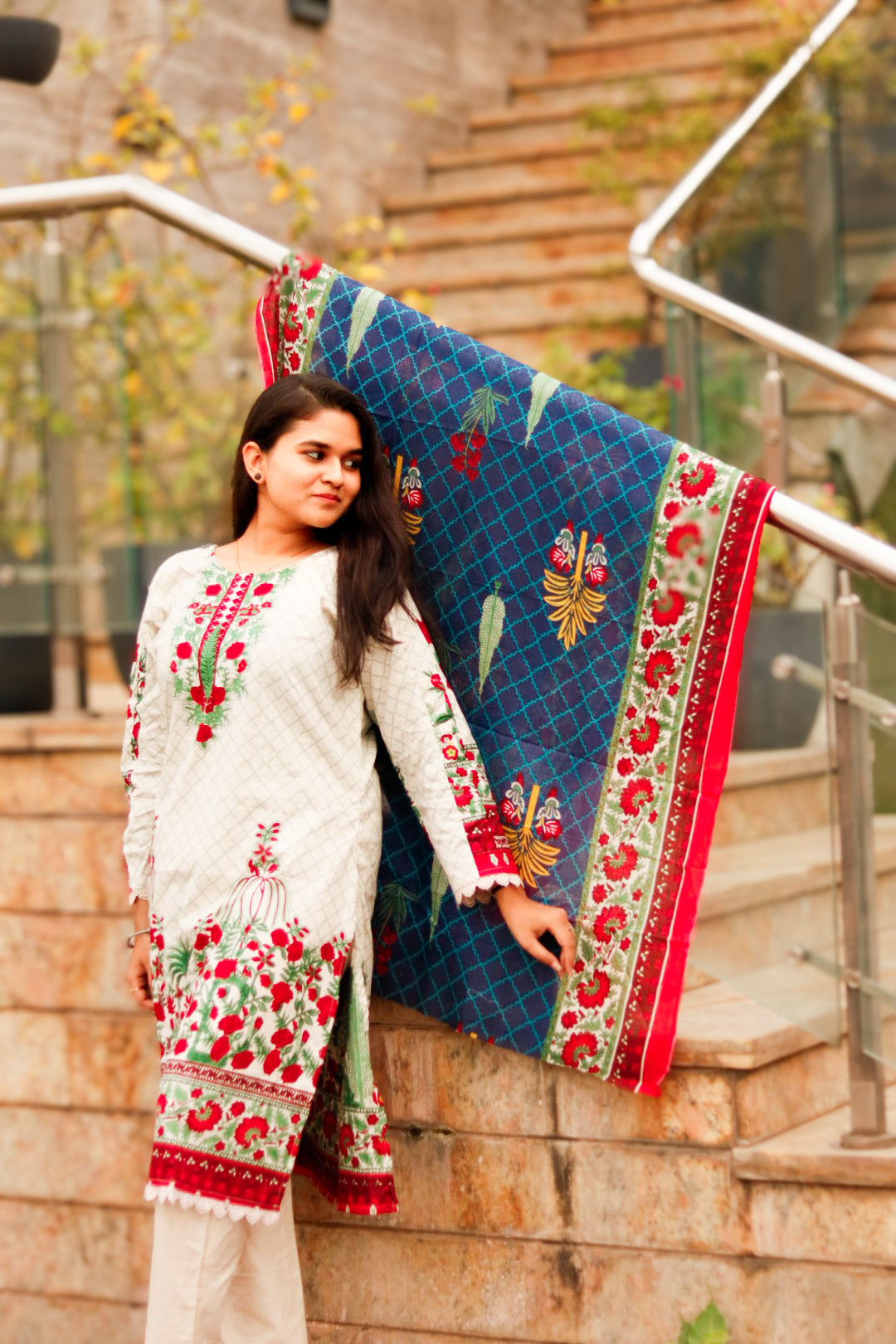 Multicolur Elegance  Digital printed  cotton kurta pant dupatta set