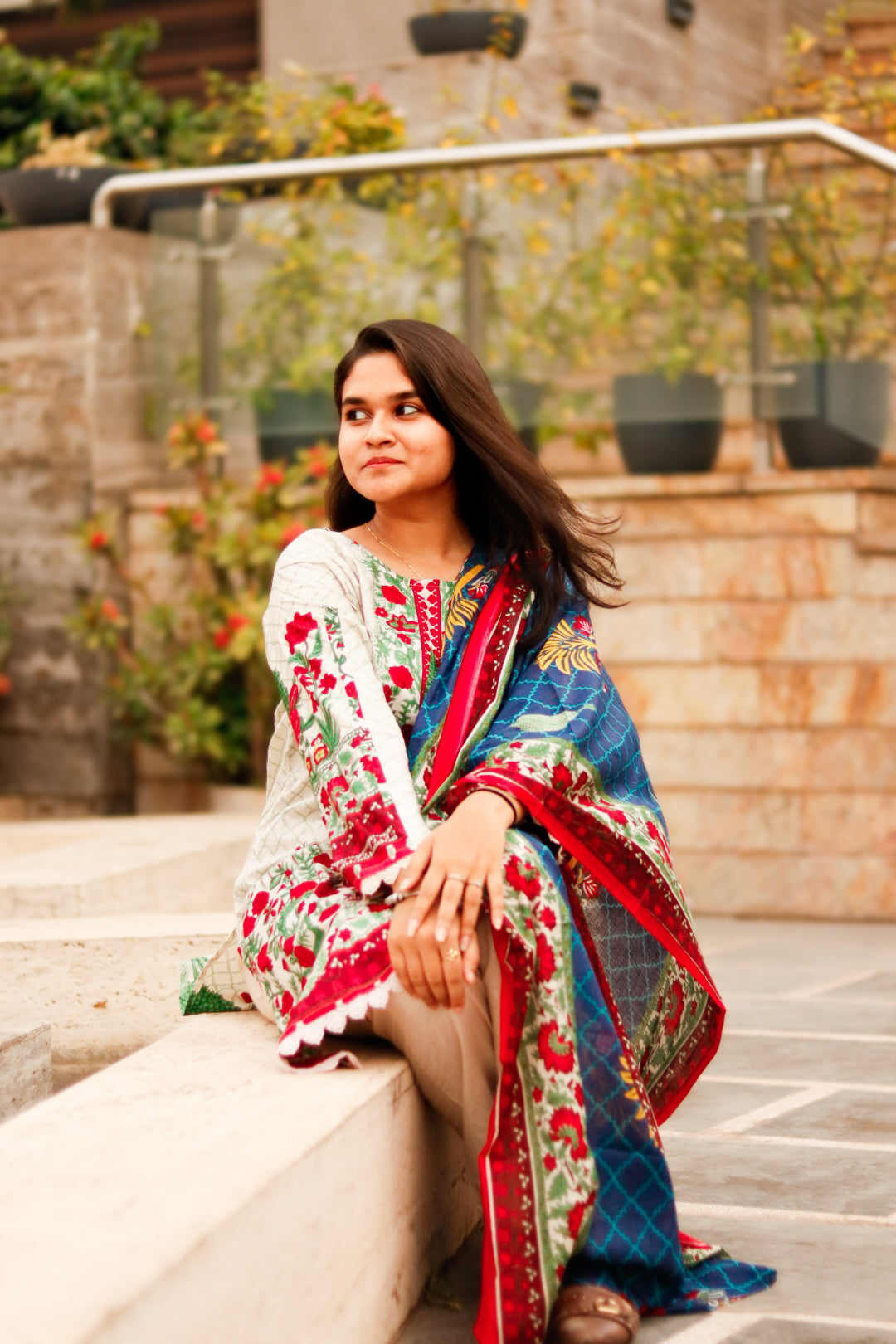 Multicolur Elegance  Digital printed  cotton kurta pant dupatta set