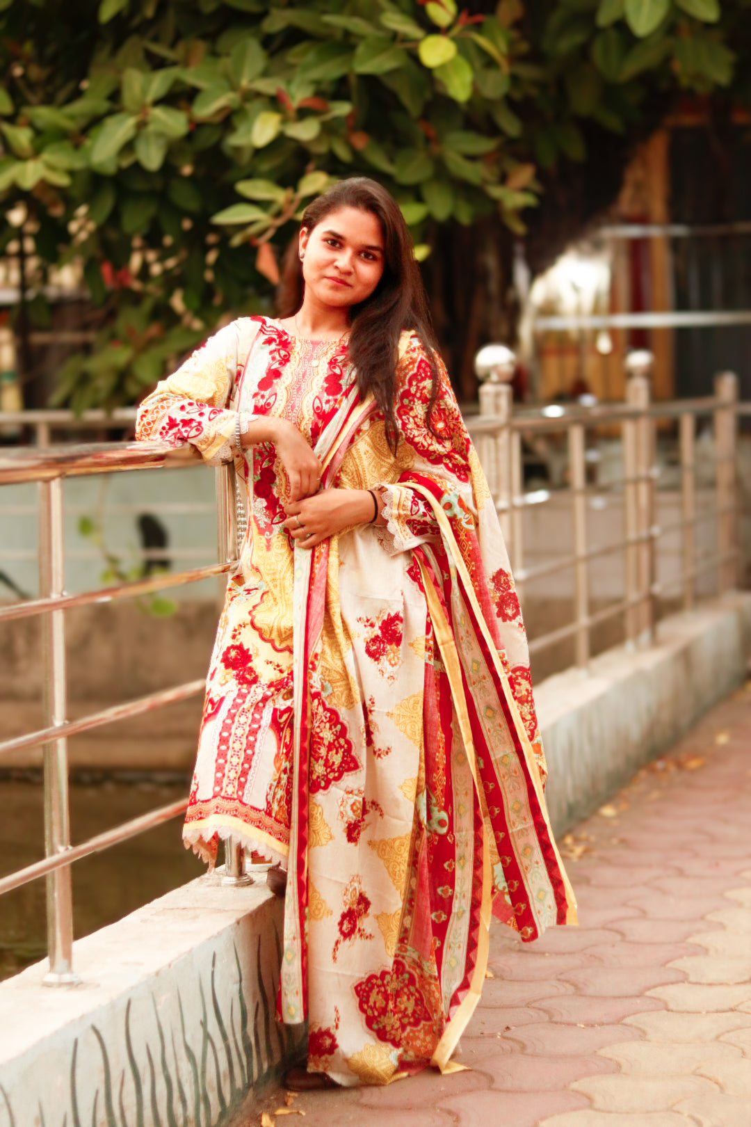 Kesar Gulab Digital printed  cotton kurta pant dupatta set