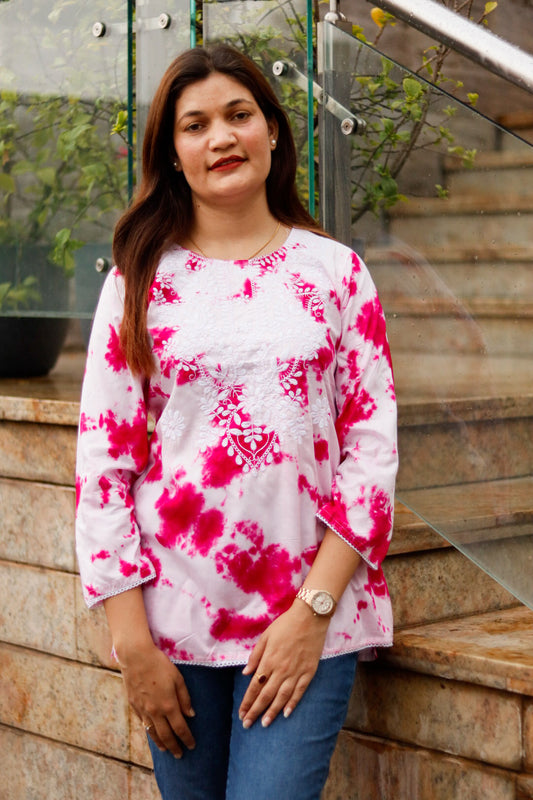Pink and Green Tie and Dye Top